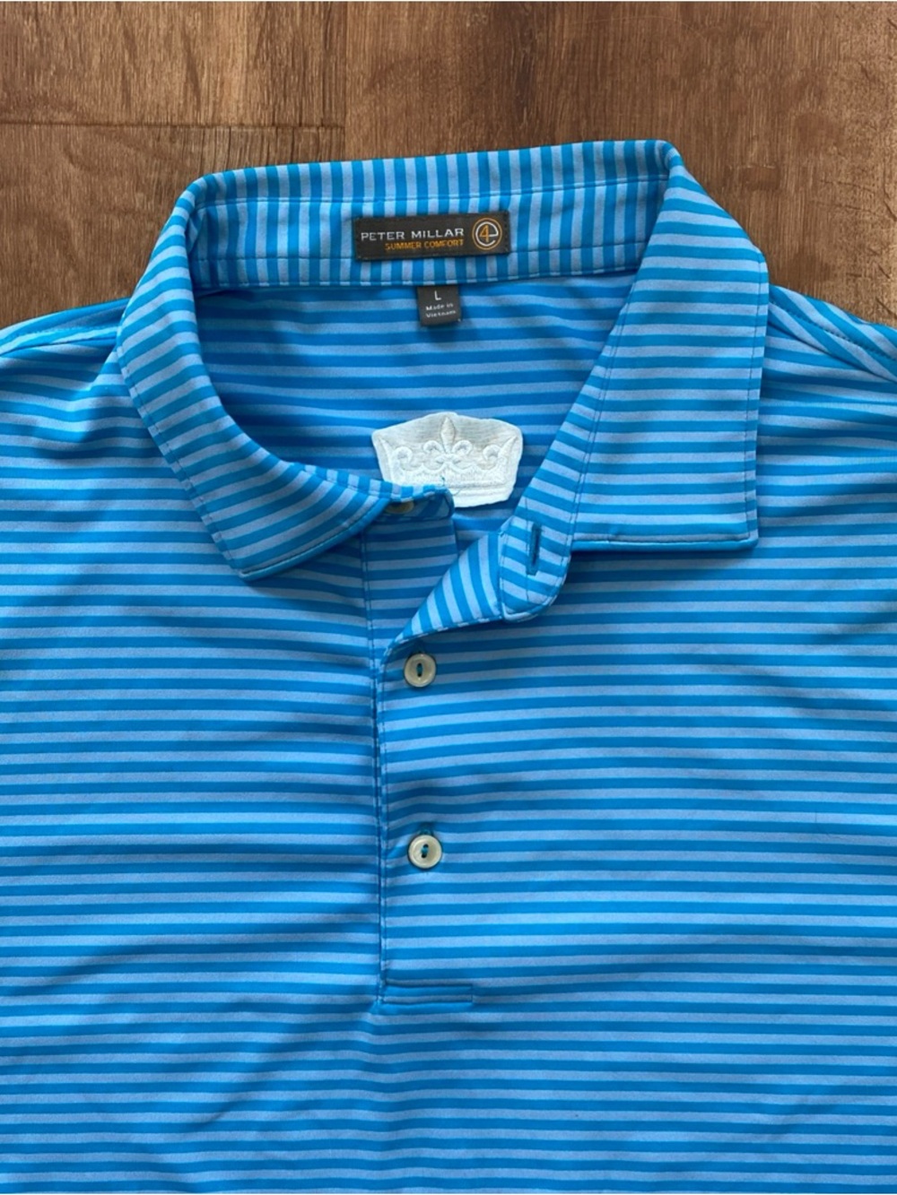 Peter Millar Summer Comfort Polo Shirt Mens Large Blue Striped Lightweight